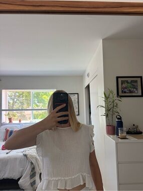 Free People Ruffle Short Sleeve Blouse